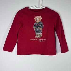 Ralph Lauren Polo Bear Shirt Toddler 2T Red Long Sleeve Polo Bear Tee